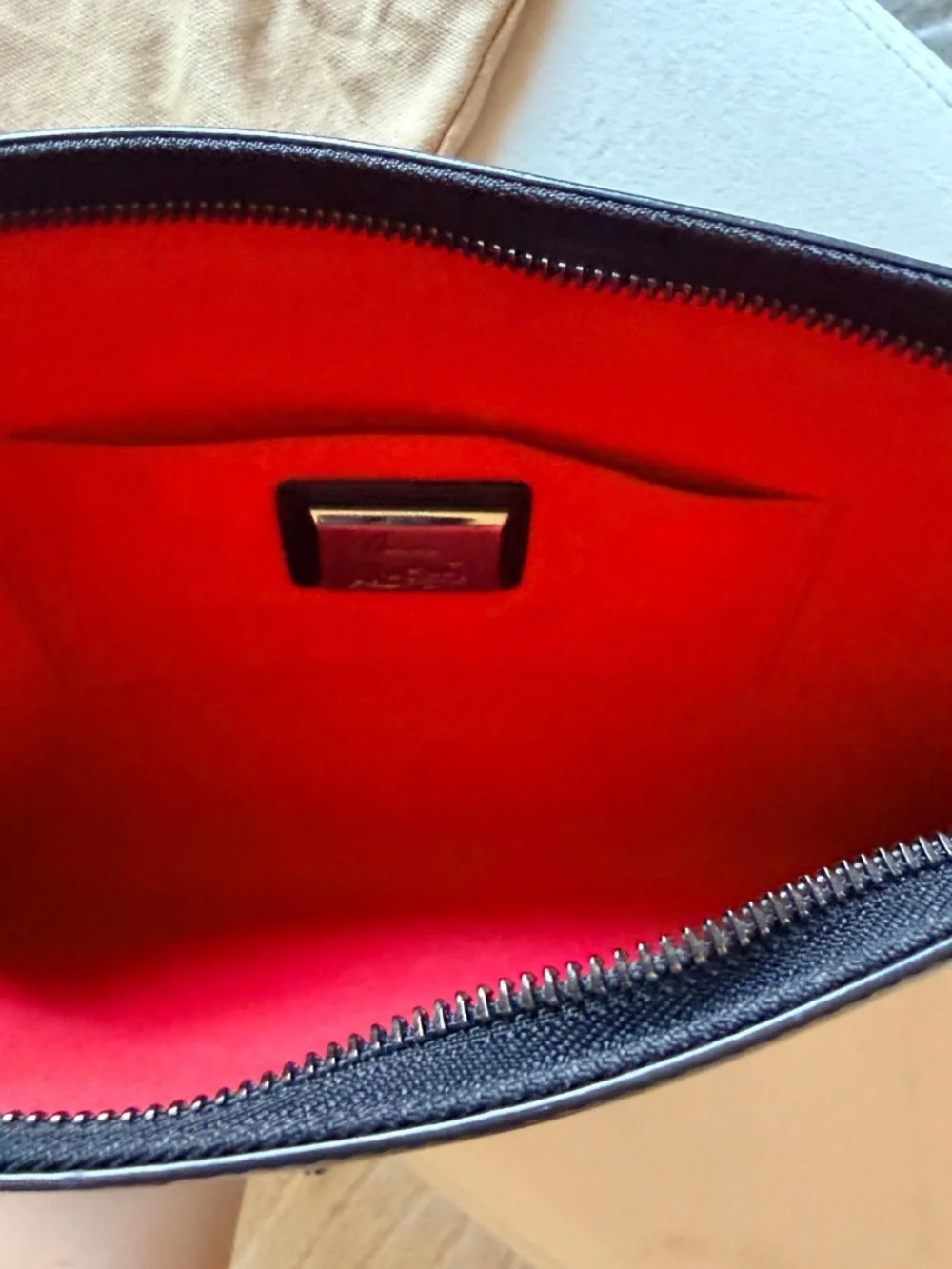 *RARE* Authentic Christian Louboutin Black Zip Clutch w Chain Strap Red Lining